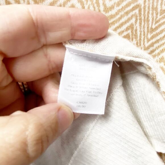 Talbots XS Womens Cream Tan Chevron Ruffle Trim Button Front Sweater Cardigan - Picture 5 of 8